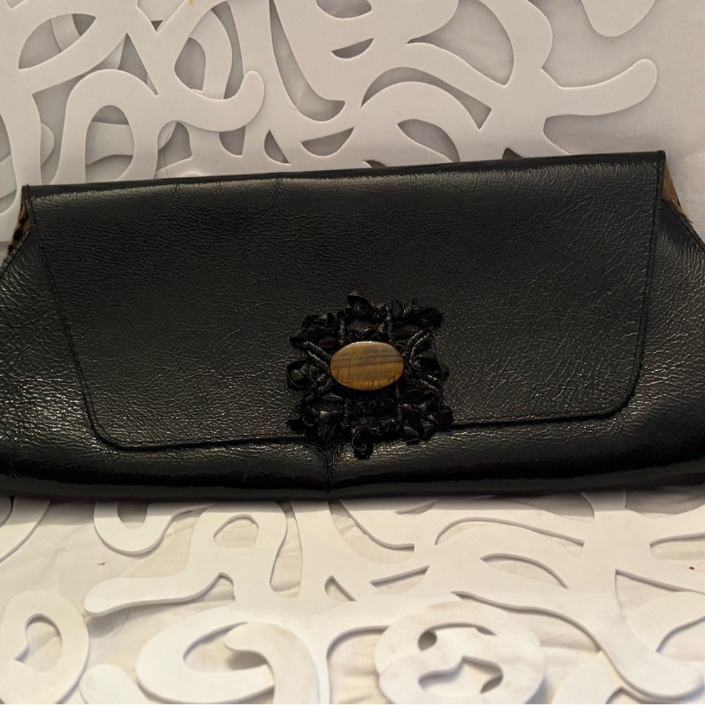 Anthony Luciano Elegant Black Clutch with Floral Accent